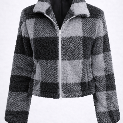 Chaqueta de mujer Teddy a cuadros Sherpa