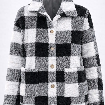 Chaqueta sherpa a cuadros para mujer