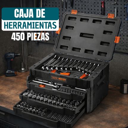 Caja de Herramientas Profesional Completa con 450 Piezas en Acero Inoxidable