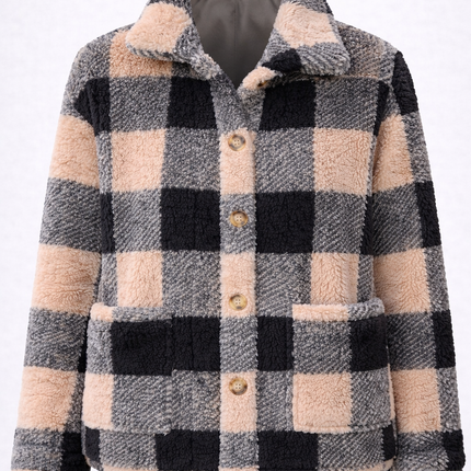 Chaqueta sherpa a cuadros para mujer