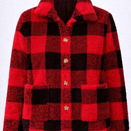 Chaqueta sherpa a cuadros para mujer