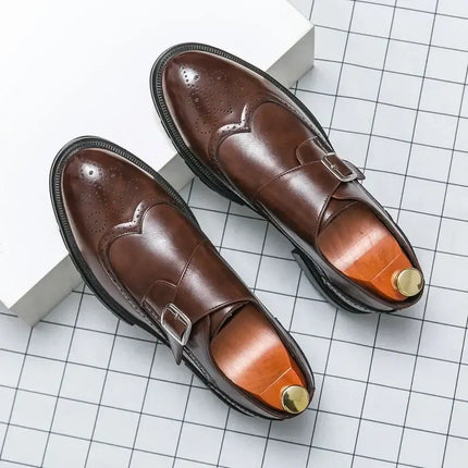 Zapatos de vestir de cuero genuino color castaño