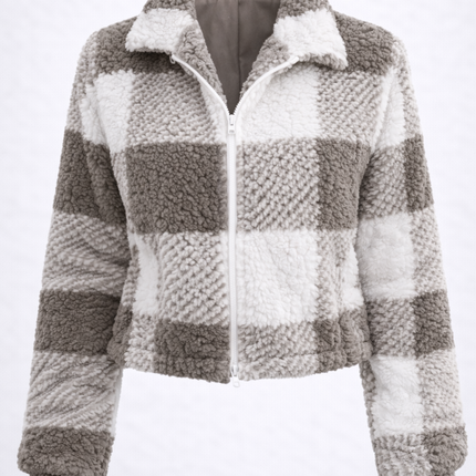 Chaqueta de mujer Teddy a cuadros Sherpa